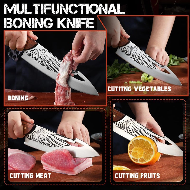 ROCOCO Feather Viking Boning Knife - Cleaver Knife for Meat Cutting Stainless Steel Birthday Gift Men 8.4" - Image 4